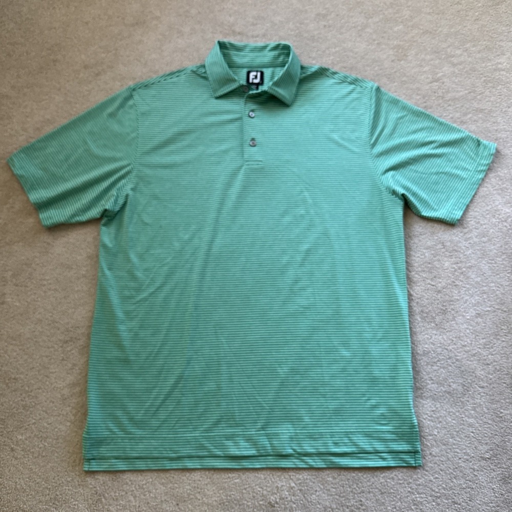 Footjoy Polo‎ Shirt Men's L Green Golf Striped Short Sleeve Stretch *NO LOGOS